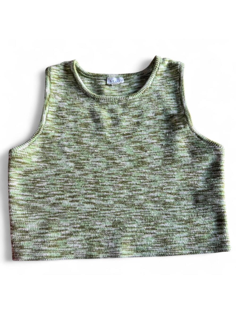 Le Lis Retro Green Knit Spacedye Pattern Cropped Sweater Tank Top, Size Medium